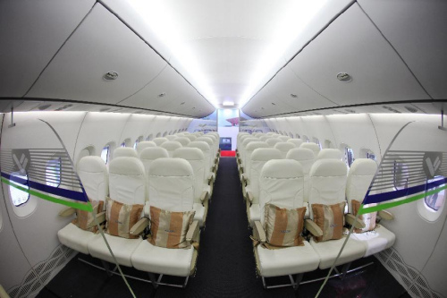 圖為C919機艙內部。圖片來源：新華網